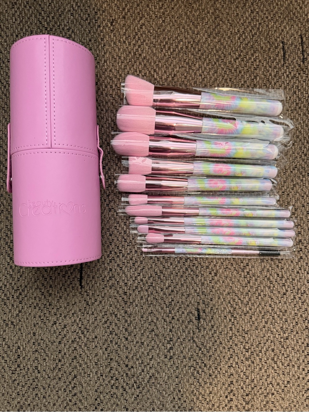 Pastel Floral Makeup Brush Set with Pink Roll Case